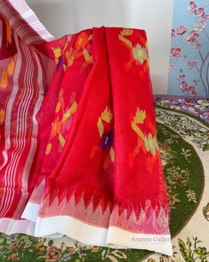 Red Floral Monipuri Saree